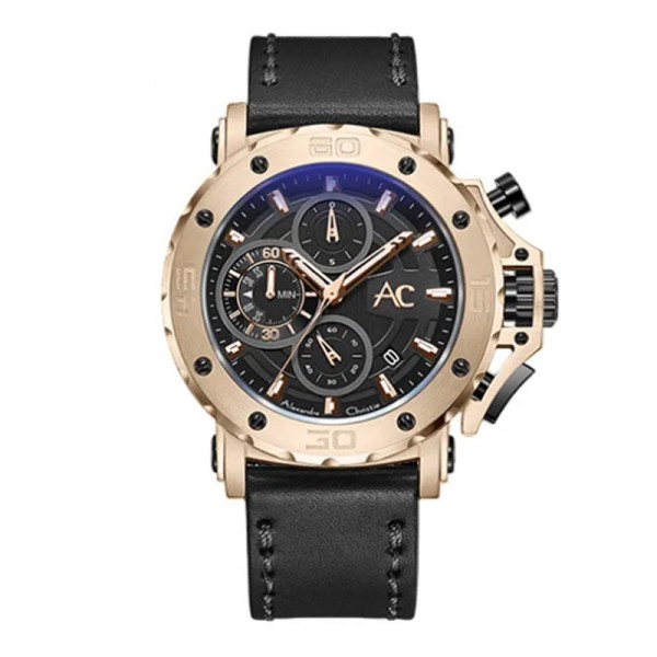 Alexandre Christie AC 9205 Light Gold Black Leather MCLCABA Collection